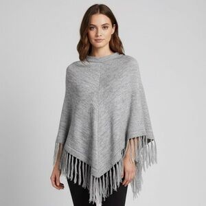 Gray Fringed Alpaca Sweater Poncho - Small, from Peru 🇵🇪